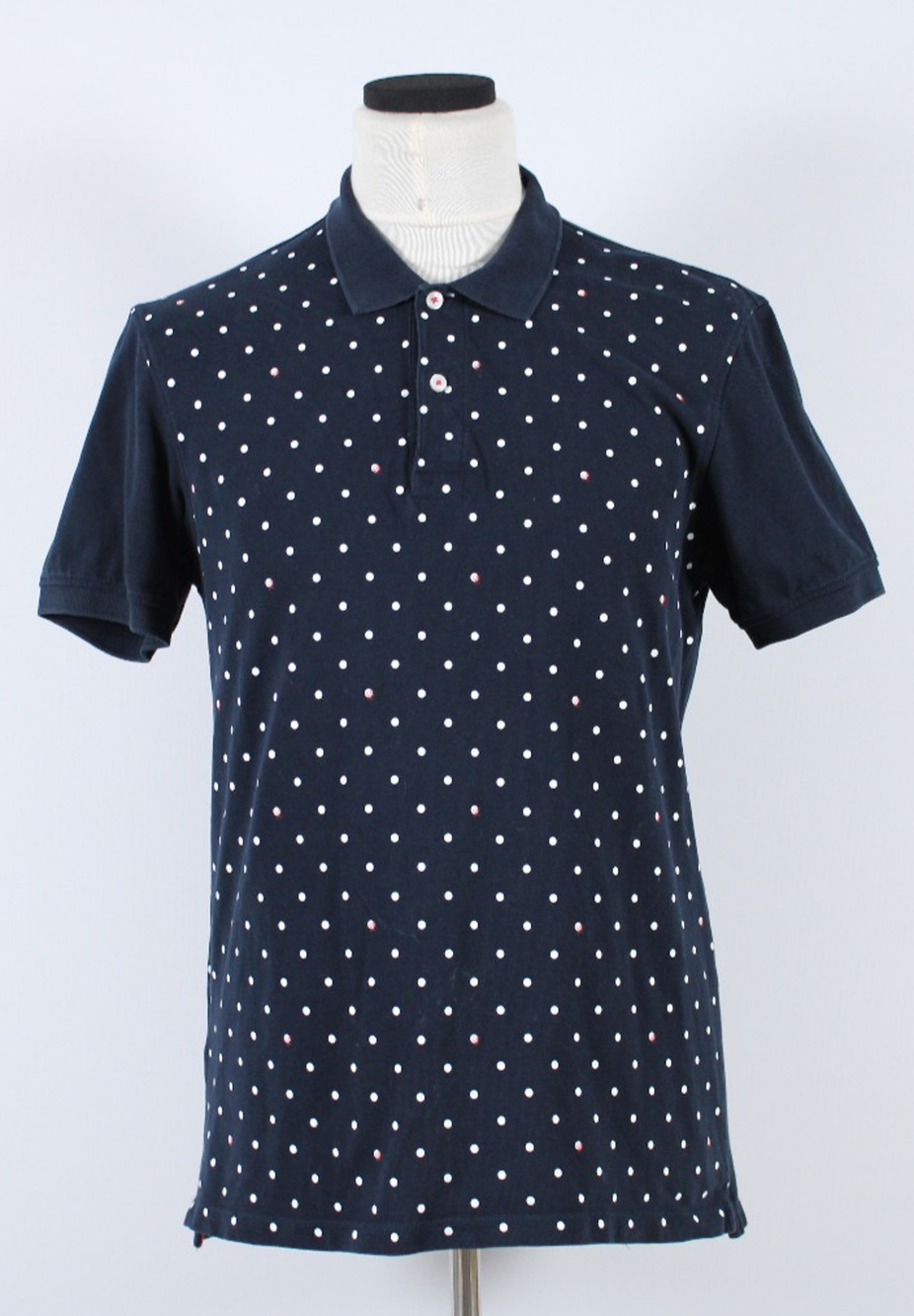 A5 Authentic CAROLINA HERRERA Piqué Polka Dot Polo CH Navy Blue Size M